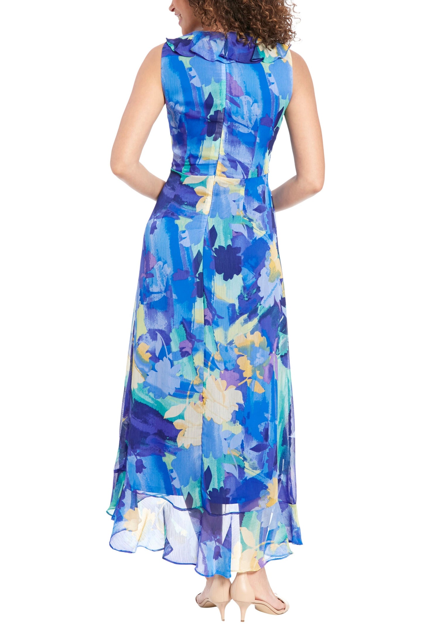 London Times Rosie Ruffled V-Neckline Back Zipper Closure Faux Wrap Maxi Dress-1