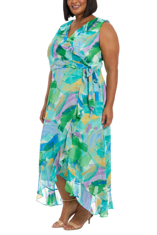 London Times Flattering V-Neckline Flowing Skirt Rosie Maxi Dress (Plus Size)-0