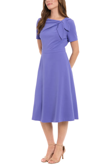London Times Colleen Asymmetrical Unique Detail Neckline Fit-and-Flare Midi Dress-1