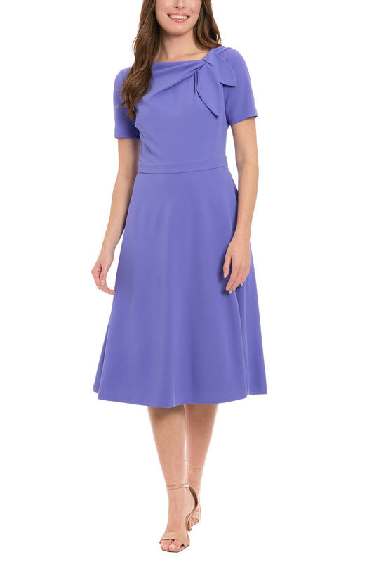 London Times Colleen Asymmetrical Unique Detail Neckline Fit-and-Flare Midi Dress-0