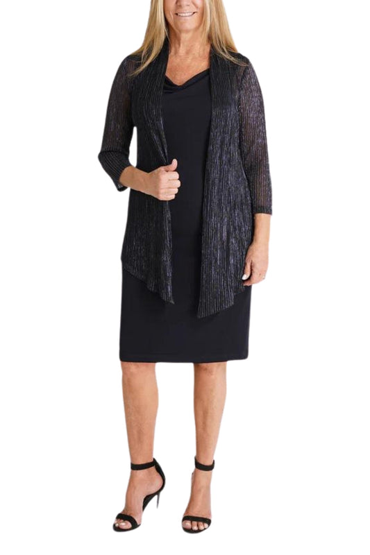 Connected Apparel Metallic Cardigan Three Quarter Sleeves Sheath Dress-0