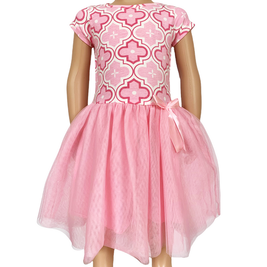 AnnLoren Girls Dress Pink Tulle & Pink Arabesque Party Dress-0