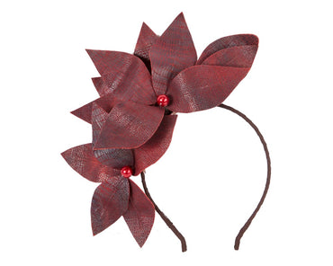Bespoke burgundy wine flower headband-1