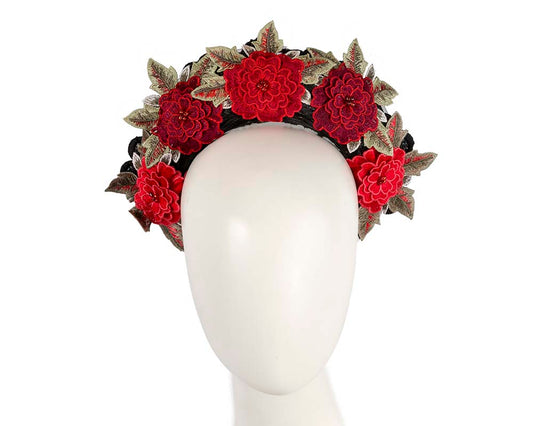 Exclusive large red flowers crown headband by BELIEVERA-0