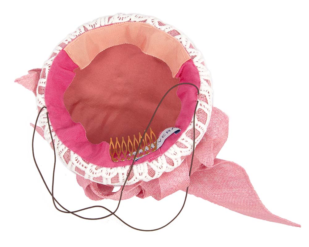 Pink and white pillbox fascinator by BELEIVERA