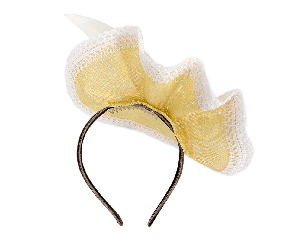 Yellow & White racing fascinator by BELEIVERA