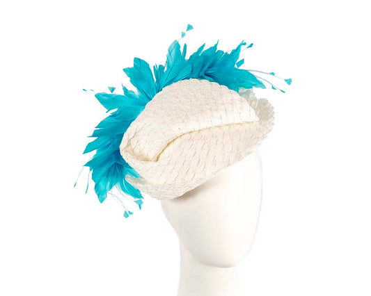 Bespoke white & aqua blue fascinator by BELIEVERA-0