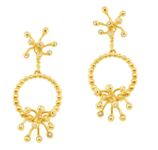 Circle Fireworks Inter-changeable, 2-Part Earrings: 14K Gold & Diamonds-0
