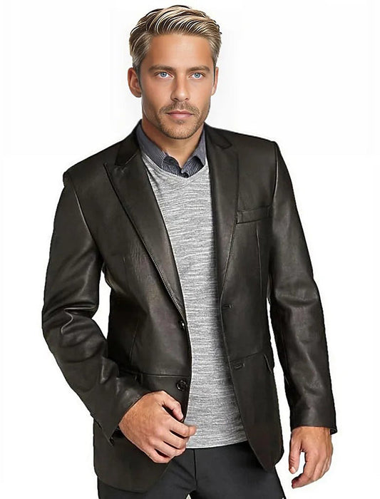 York Men's 2 Button Leather Blazer – Genuine Lambskin Formal Jacket-0