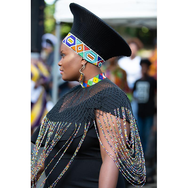 Zulu Wide Black Basket Hat with Removable Beaded Band