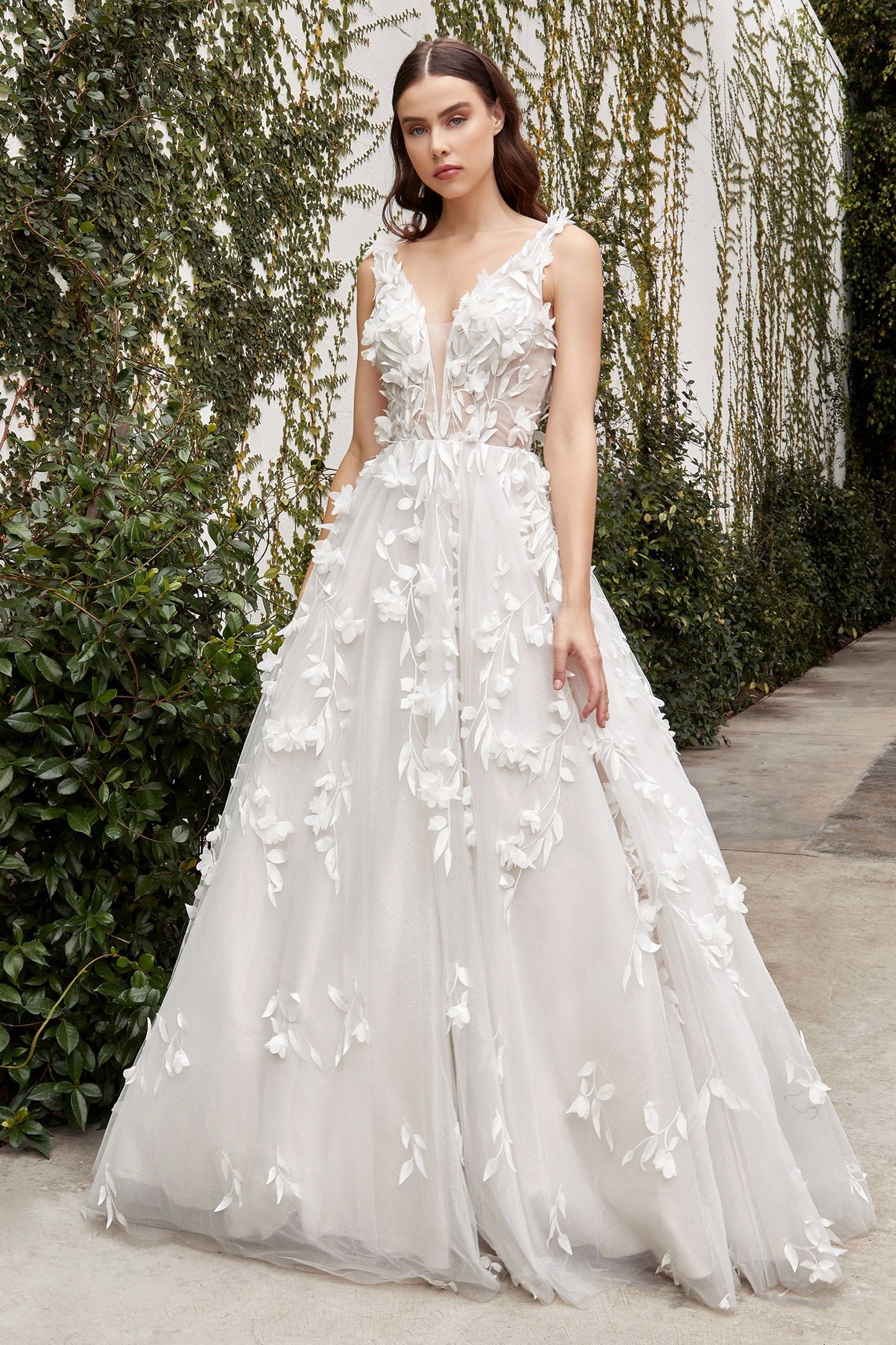 Liza Floral Plunging V-neckline and Open Back Straps Long Wedding Dress CDA1042W
