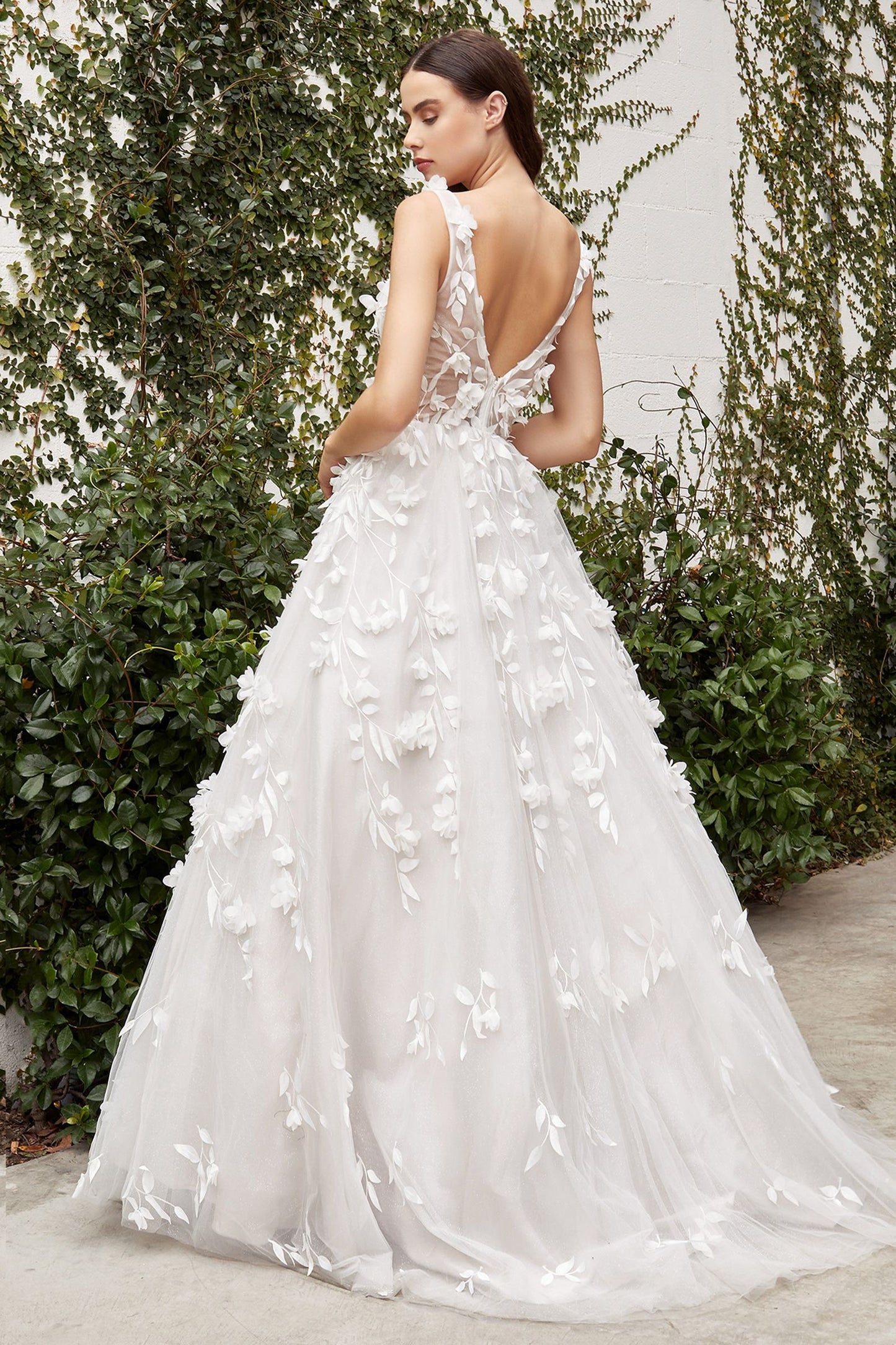 Liza Floral Plunging V-neckline and Open Back Straps Long Wedding Dress CDA1042W