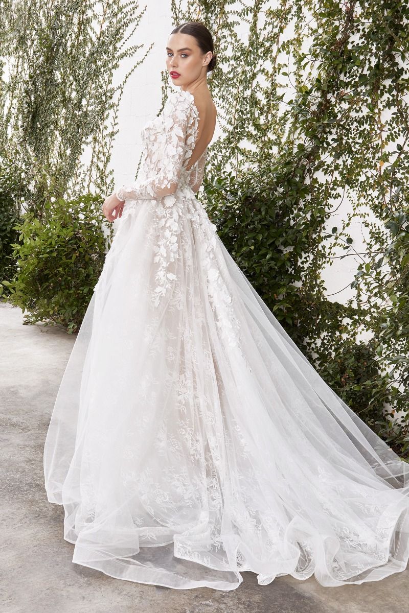 Yvaine 3D Floral Long Sleeves Open Back Long Wedding Dress CDA1067WC