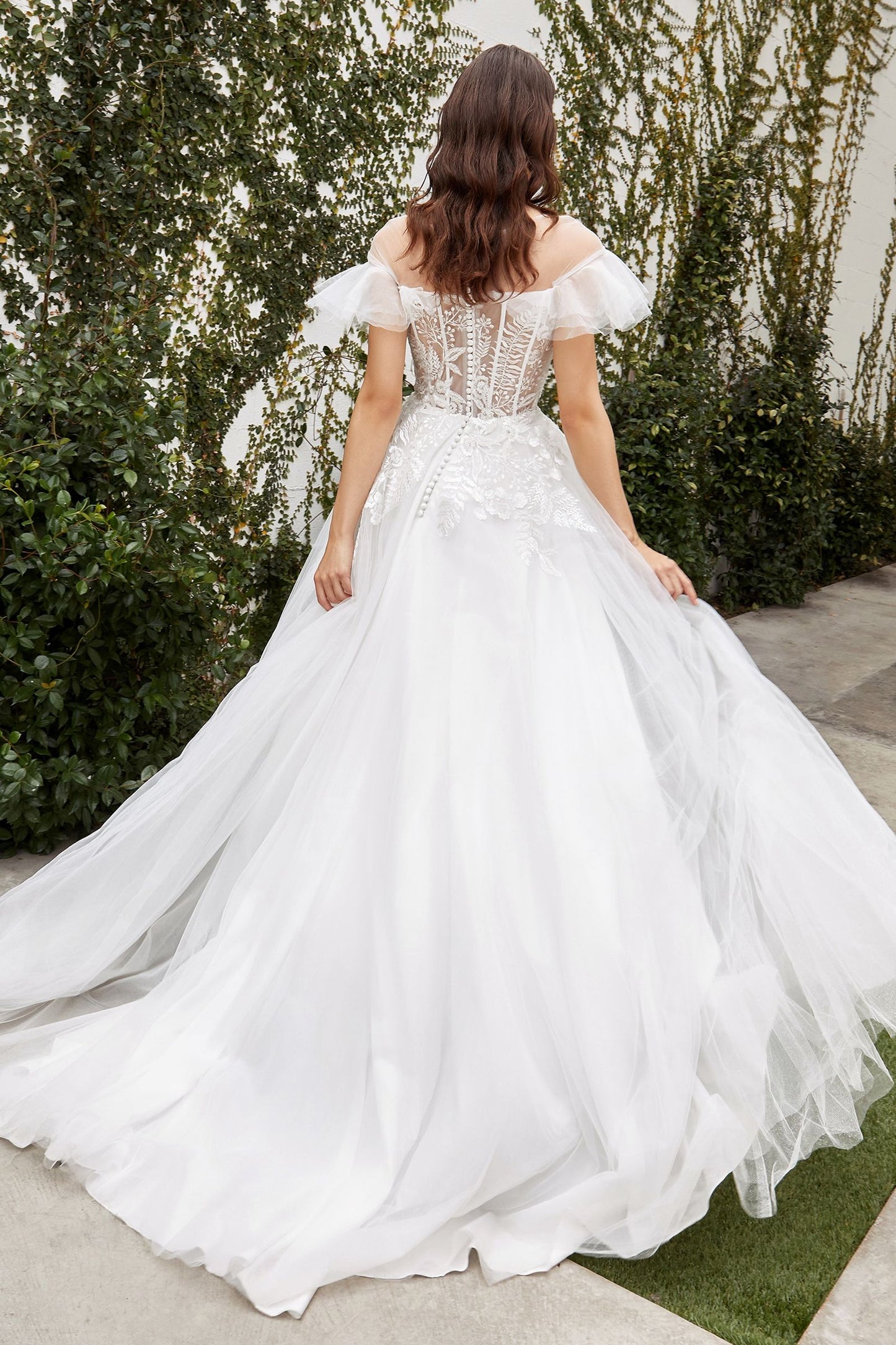 Maurelle Illusion Scoop Corset Sheer Embroidered Bodice Long Wedding Dress CDA1070W-1