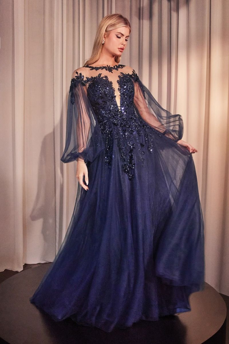 Long Sleeves A-Line Tulle & Lace Long Mother Of The Bride Dress CDA1263
