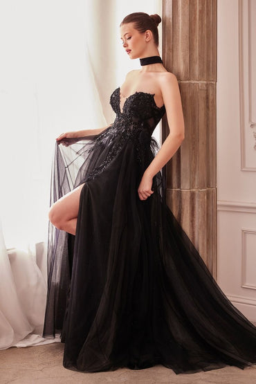 STRAPLESS A-LINE LAYERED TULLE GOWN CDA1303-1