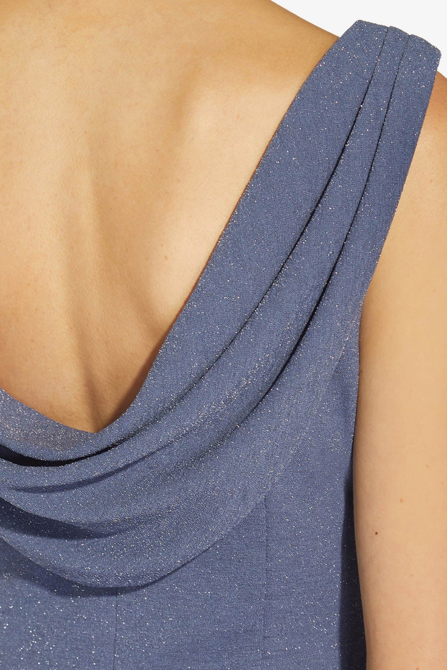 Adrianna Papell Boat Neck Sleeveless Cowl Back Solid Fit & Flare Metallic Knit Dress-3