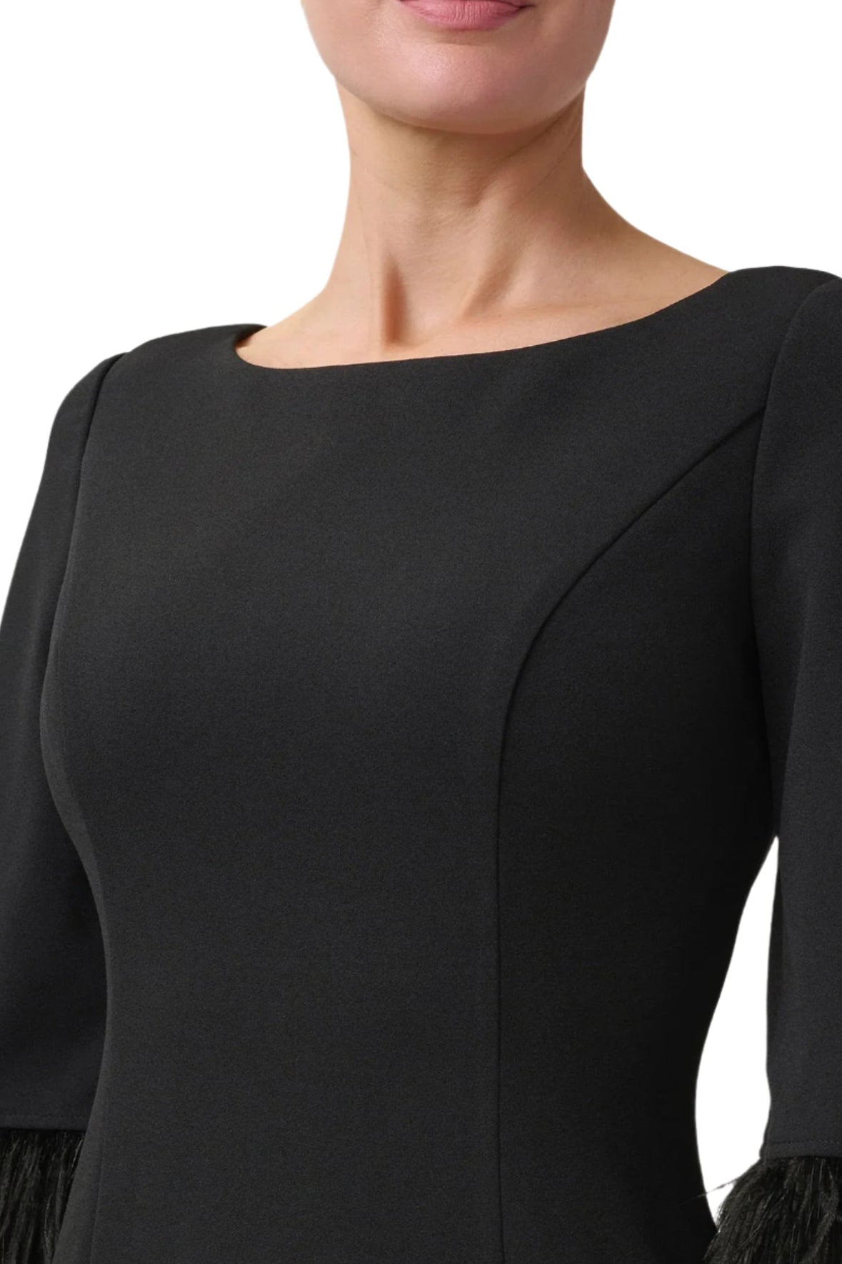 Adrianna Papell Boat Neck 3/4 Sleeve Feather Trim Embellishment Back Zipper Midi Dress (Petite)-3