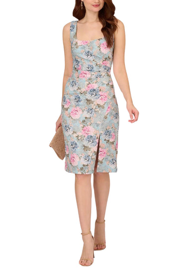 Adrianna Papell Floral Matelassé Square Neck Sheath Dress-1