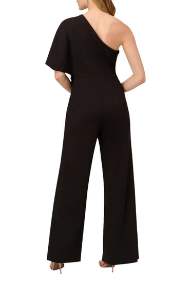 Adrianna Papell Asymmetrical One Shoulder Cape Sleeve Stretch Crepe Solid Jumpsuit-1