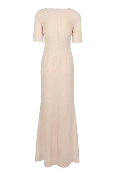 Adrianna Papell V-Neck Short Sleeve Ruched Embellished Waist Zipper Back Metallic Knit Gown-1