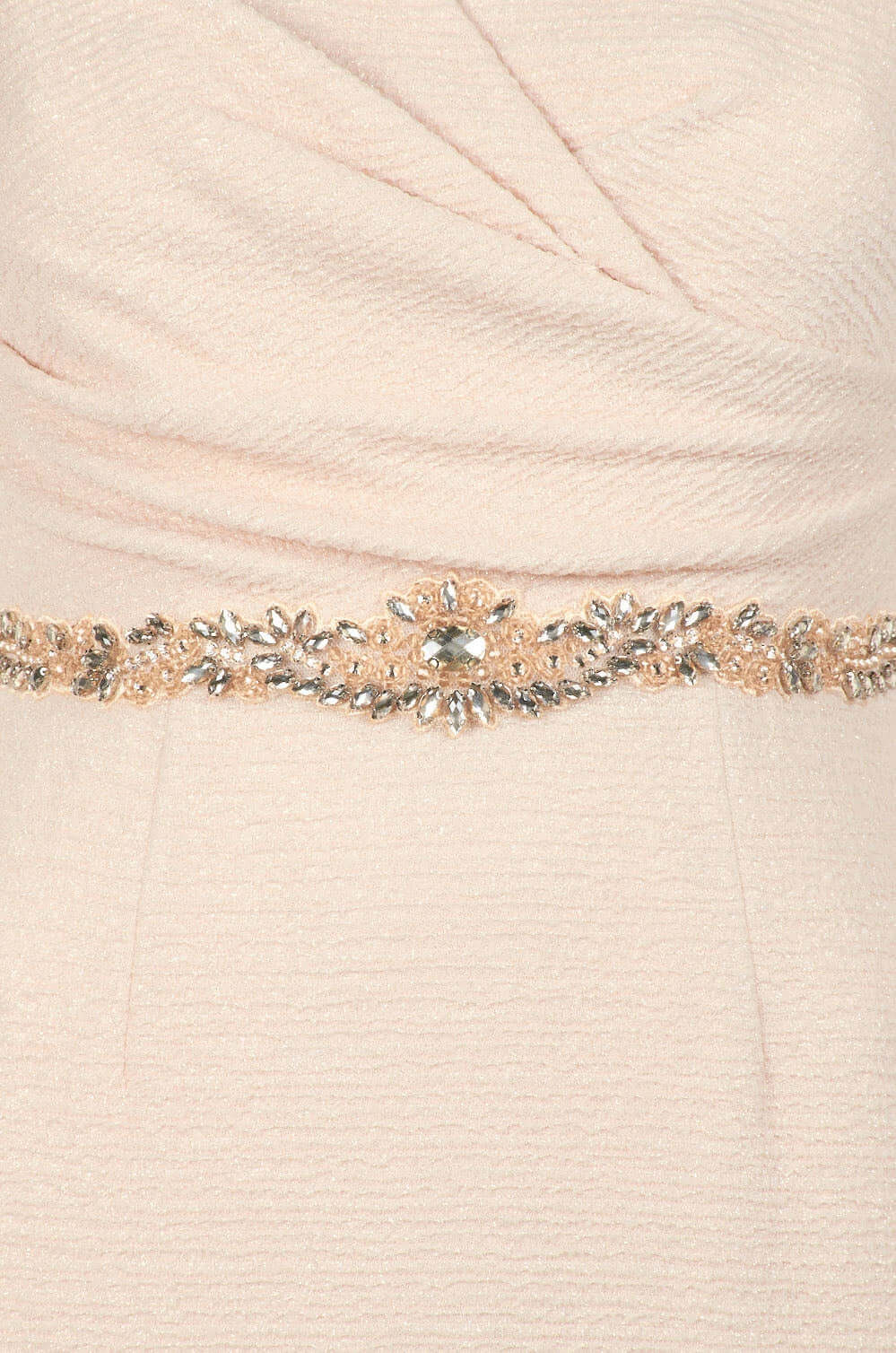 Adrianna Papell V-Neck Short Sleeve Ruched Embellished Waist Zipper Back Metallic Knit Gown-3