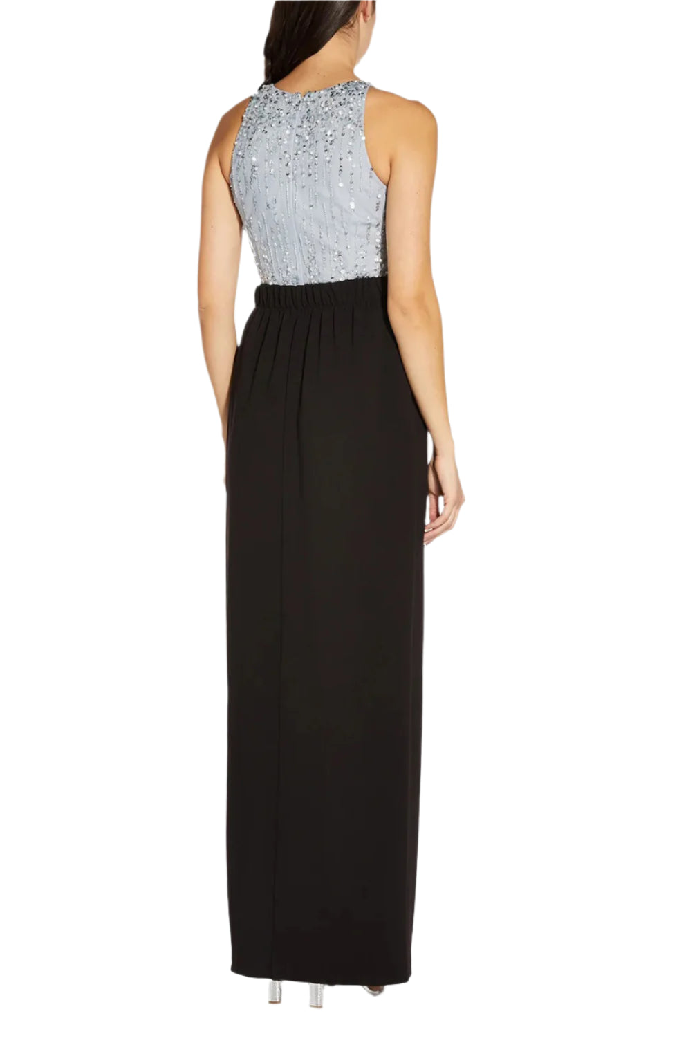 Adrianna Papell Mid Banded Waist Ruffled Slit Side Solid Long Knot Crepe Skirt-3