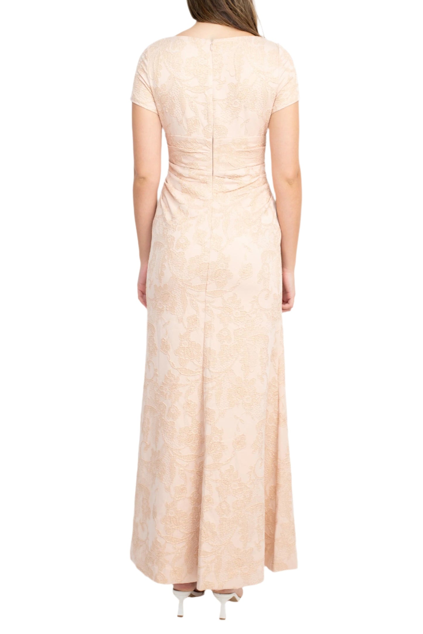 Adrianna Papell V-Neck Short Sleeve Pleated Gathered Side Zipper Back Matelasse Dress-2