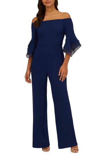 Adrianna Papell Off Shoulder Flounce Sleeve Zipper Back Jumpsuit-1