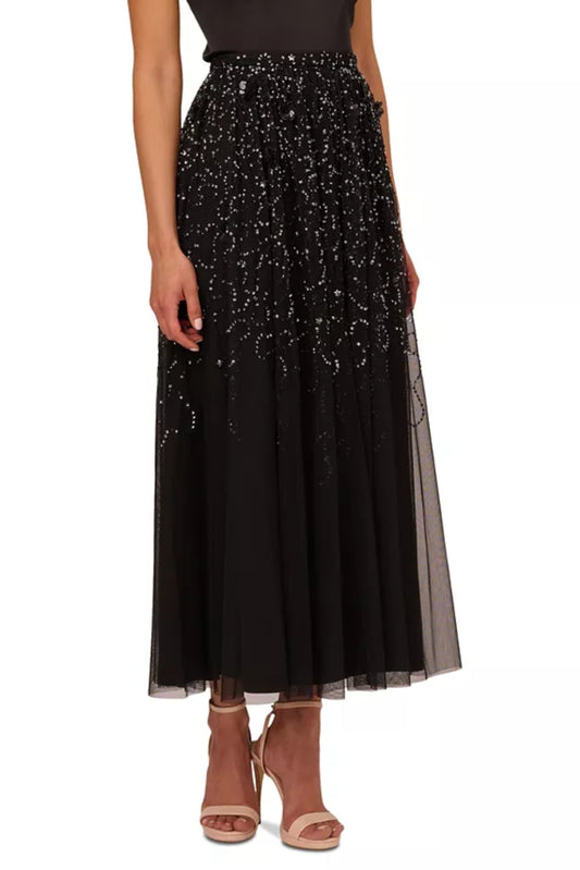 Adrianna Papell Beaded Mesh Midi Skirt-0