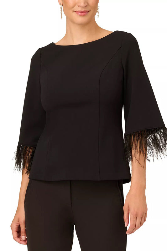 Adrianna Papell Feather-Cuff 3/4-Sleeve Crepe Top-0