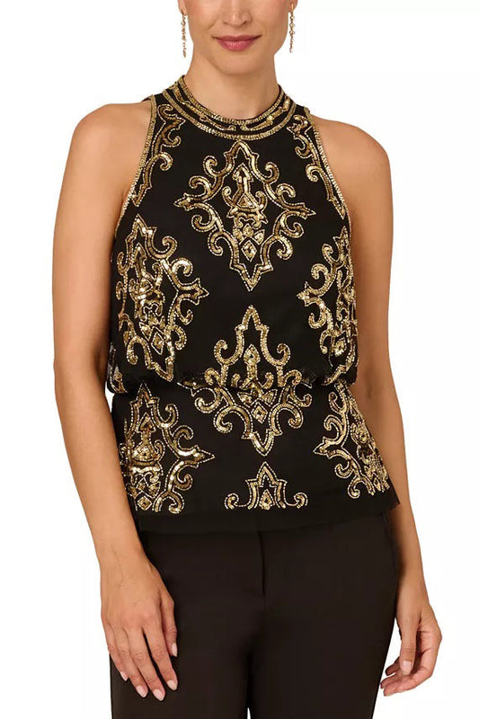 Adrianna Papell Sequin Halter-Neck Blouse-0