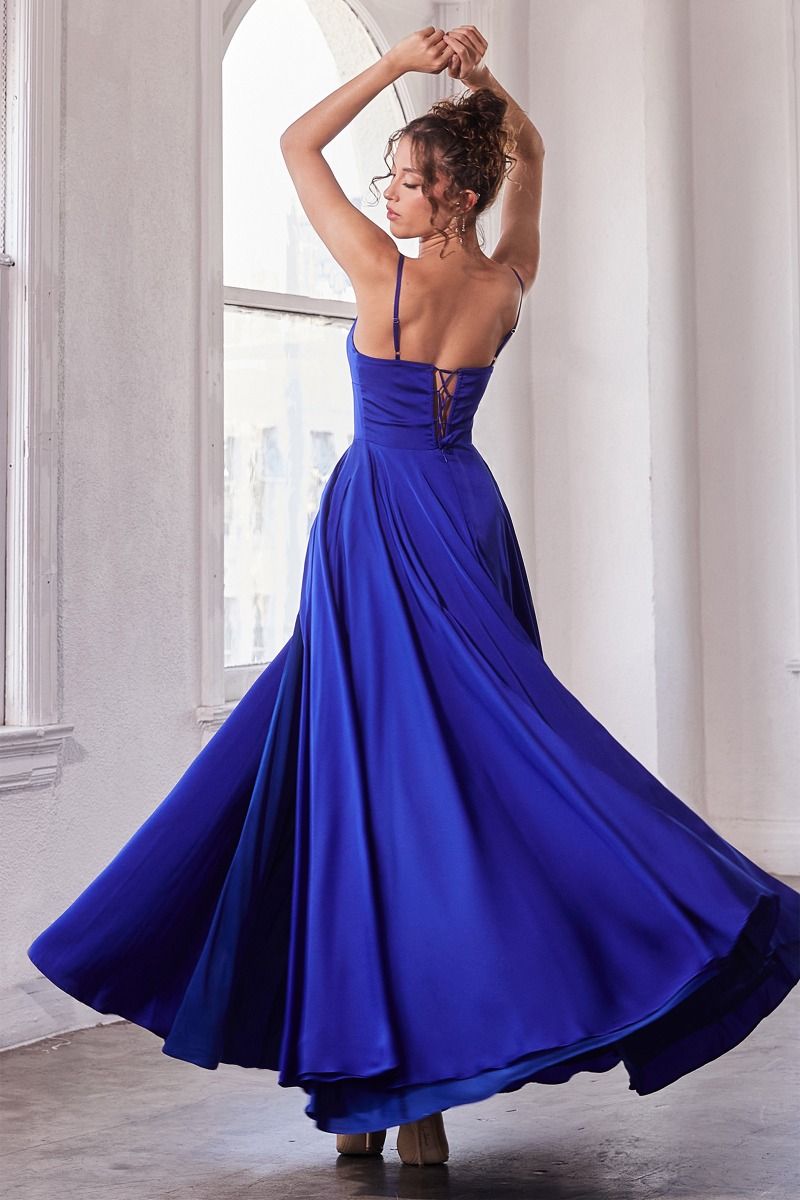 Chic Sophisticated Formal Satin Gown w/ Thin Straps & Shine Finish - CDB8402-9