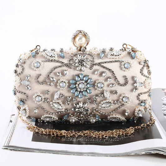 Beige Black Evening Clutch Bag Women Bags Wedding Shiny Handbags Bridal Metal Clutches Bag Chain Shoulder Bag-0