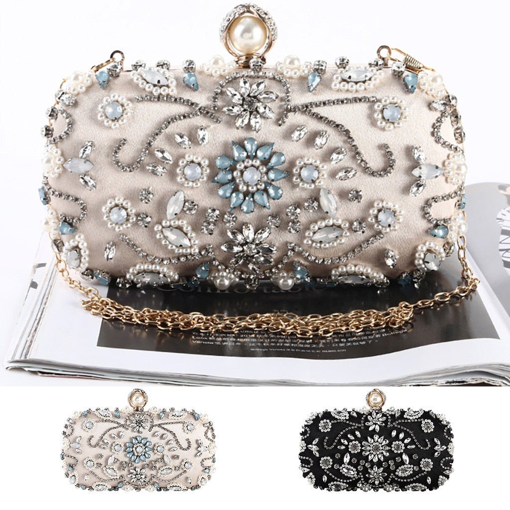 Beige Black Evening Clutch Bag Women Bags Wedding Shiny Handbags Bridal Metal Clutches Bag Chain Shoulder Bag-4