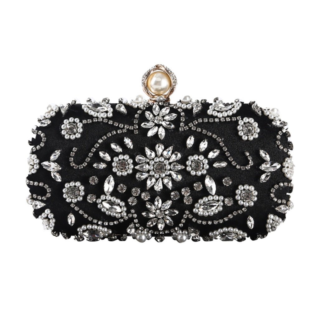 Beige Black Evening Clutch Bag Women Bags Wedding Shiny Handbags Bridal Metal Clutches Bag Chain Shoulder Bag-2