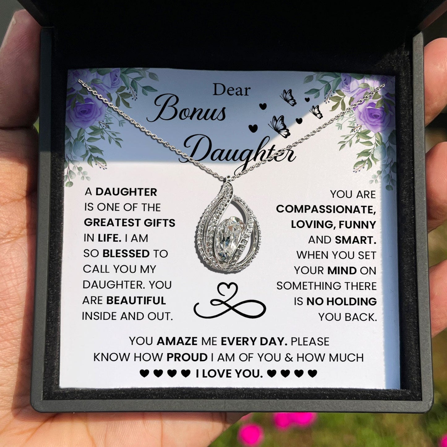 TRYNDI™ To My Beautiful Bonus Daughter Birdcage Necklace With Authentic Swarovski Crystals