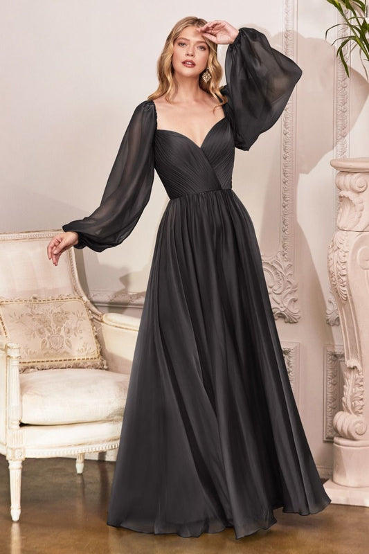Off-Shoulder Chiffon A-Line Gown with Bishop Sleeves – Romantic Formal Dress with Sweetheart Neckline CDCD243-0