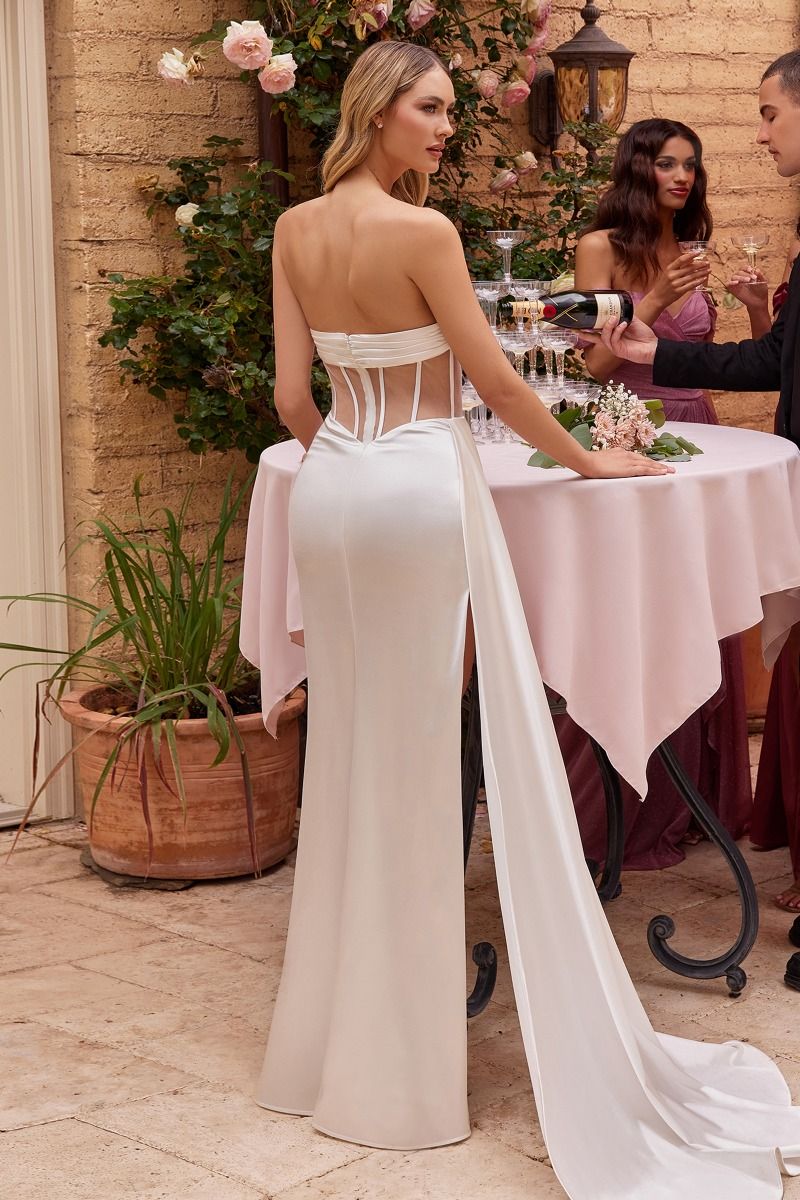 Strapless Corset Bodice Side Slit Sheer Bodice Long Wedding Dress CDCD269W