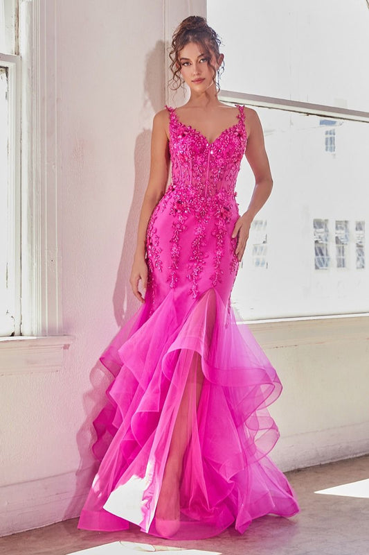 FUCHSIA MERMAID EMBELLISHED GOWN CDCD331-0
