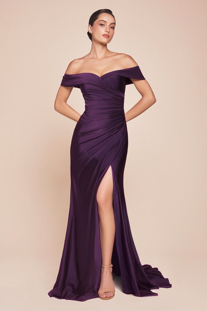 STRETCH SPANDEX OFF THE SHOULDER CURVE DRESS CDCD790C