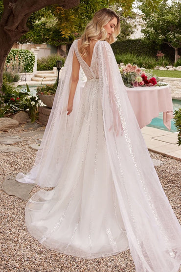 A-Line Long Sleeves Illusion V-Neck Long Wedding Dress CDCD852W-1