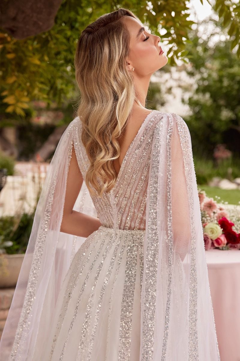 Sheer Long Sleeves A-Line Illusion V-Neck A-Line Long Wedding Dress CDCD852W