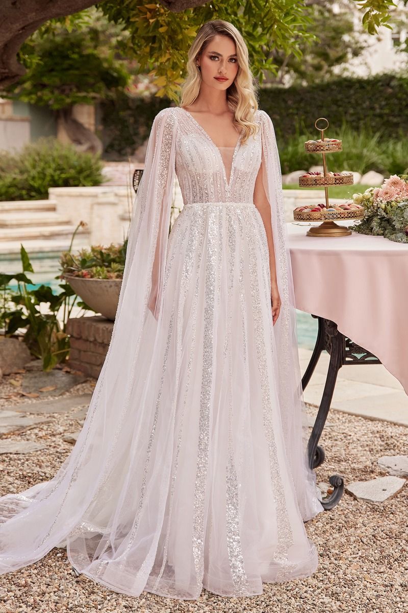 A-Line Long Sleeves Illusion V-Neck Long Wedding Dress CDCD852W-3