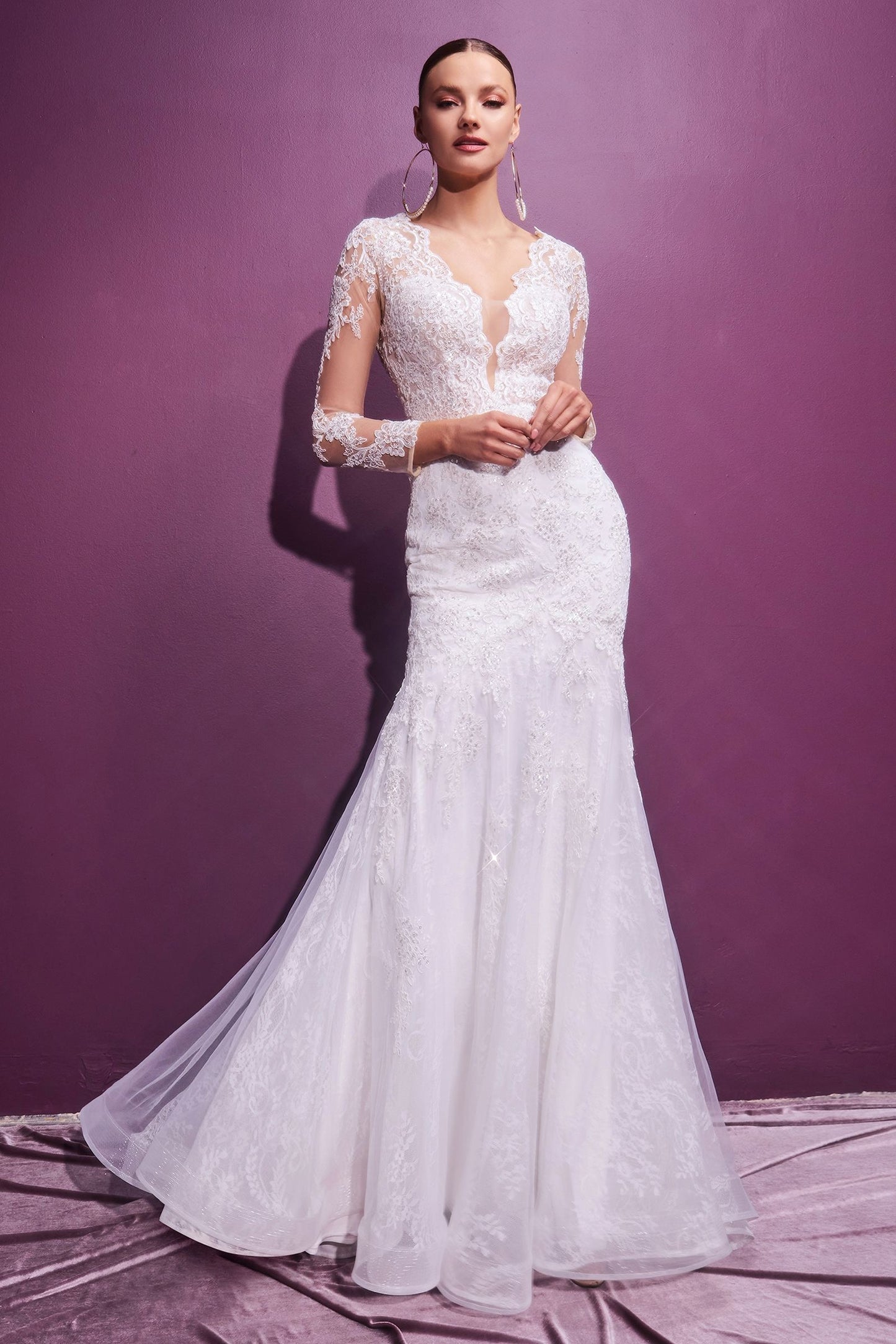 Layered Lace Mermaid Boho Open Back Long Sleeve Long Bridal & Wedding Dress CDCD951W