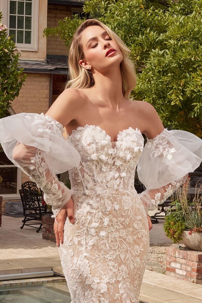 Lace Mermaid With Removable Sleeves Sweetheart Long Wedding Dress CDCDS431W