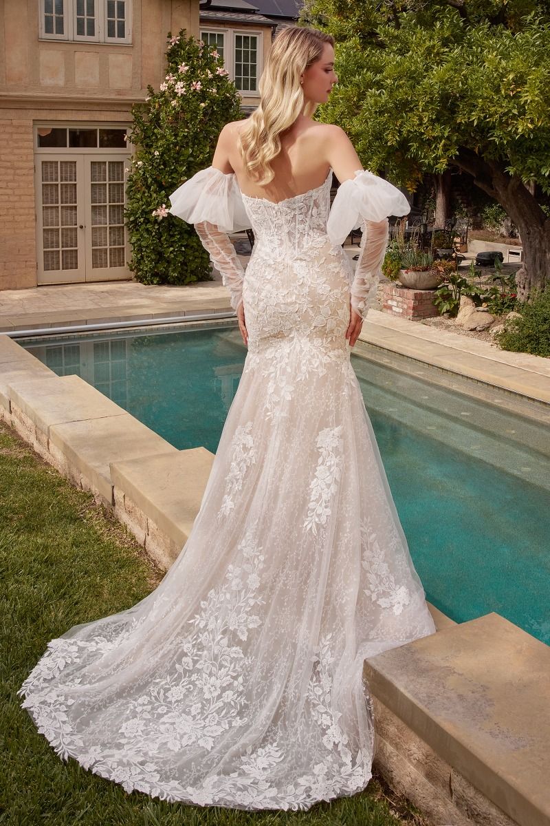 Lace Mermaid With Removable Sleeves Sweetheart Long Wedding Dress CDCDS431W