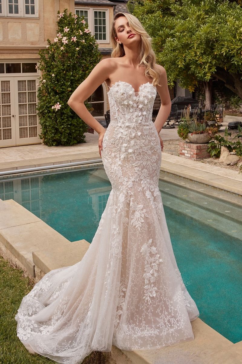 Lace Mermaid With Removable Sleeves Sweetheart Long Wedding Dress CDCDS431W