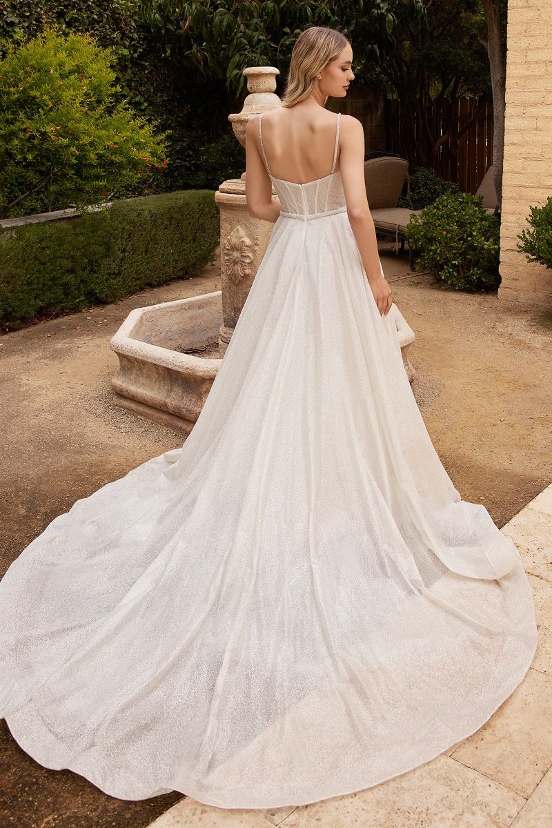 Glitter Bodice Sweetheart A-Line Spaghetti Straps Long Wedding Dress CDCDS435W