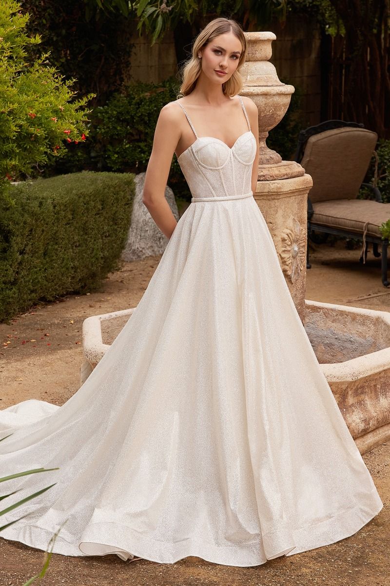 Glitter Bodice Sweetheart A-Line Spaghetti Straps Long Wedding Dress CDCDS435W